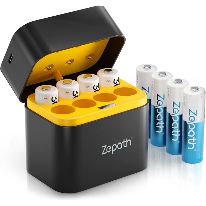 Batterie AA Ricaricabili Litio Imuto - 1.5V, 3000 MWh, 1600 Cicli, Con Caricatore USB-C A LED, 16 Pezzi