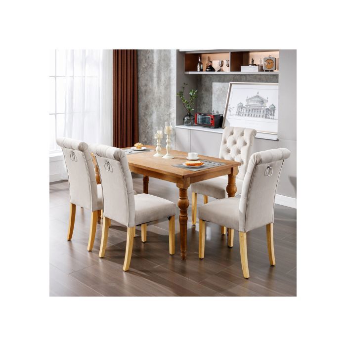 Chaises à manger en velours Ensemble de 4 avec jambes de chêne chaise à coucher chrome Clapper chaise cuisine chaise salon beige