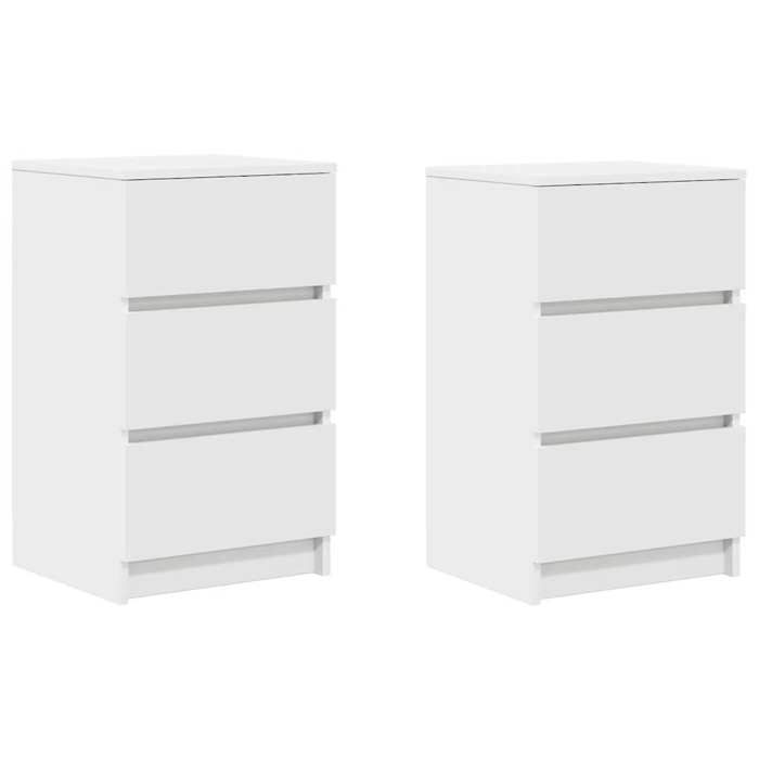 (21992)Table de nuit CHICTables de chevet avec 3 tiroirs 2 pcs blanc 39x35x65 cm FR