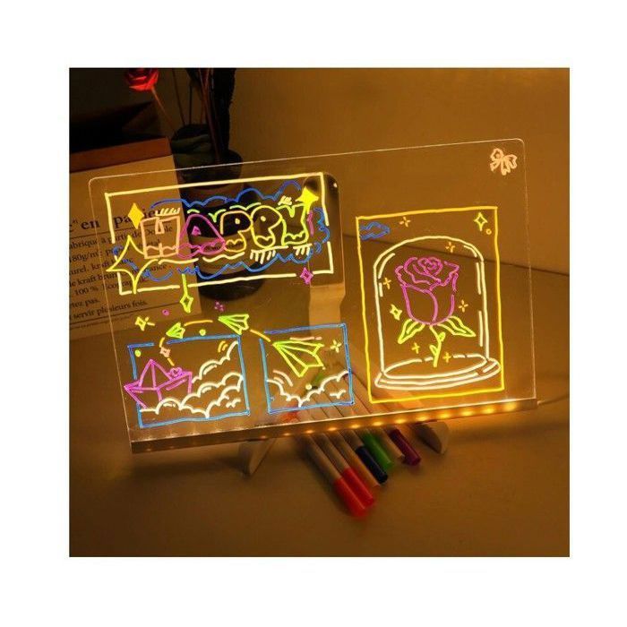 Tableau Lumineux LED Transparent – Dessinez Avec 7 Couleurs, 4 Modes, Parfait Pour Notes Et Décoration