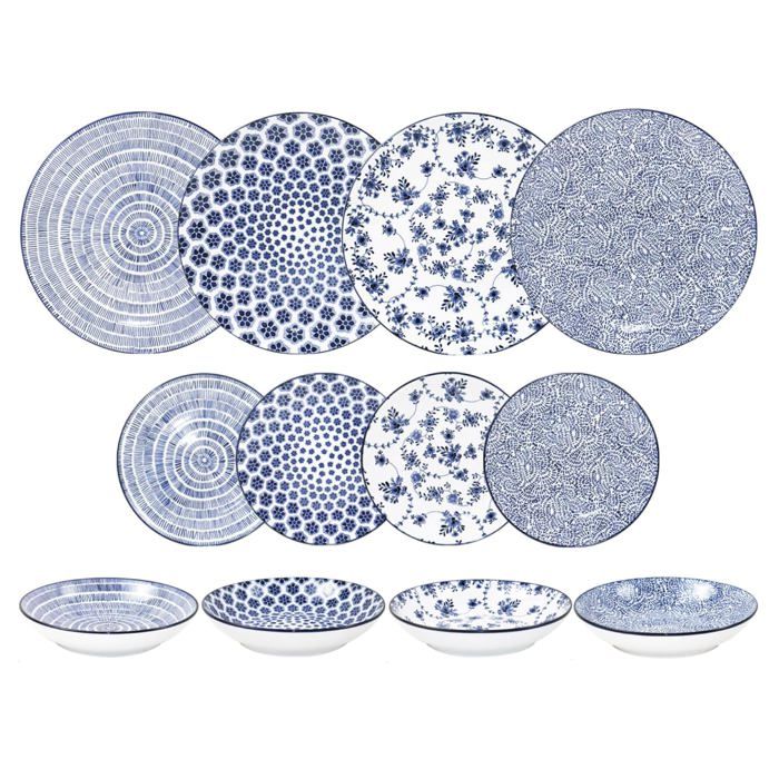 Service de table 12 pièces - IBILI - Armonia bleu - Porcelaine - 4 personnes - Lave‑vaisselle -20°C à 250°C