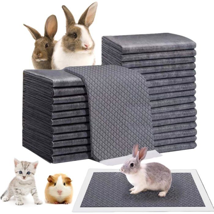 Coussinets jetables pour petits animaux - Lot de 100 (45x33 cm) - Noyau super absorbant - Dos imperméable - Bords anti-fuite