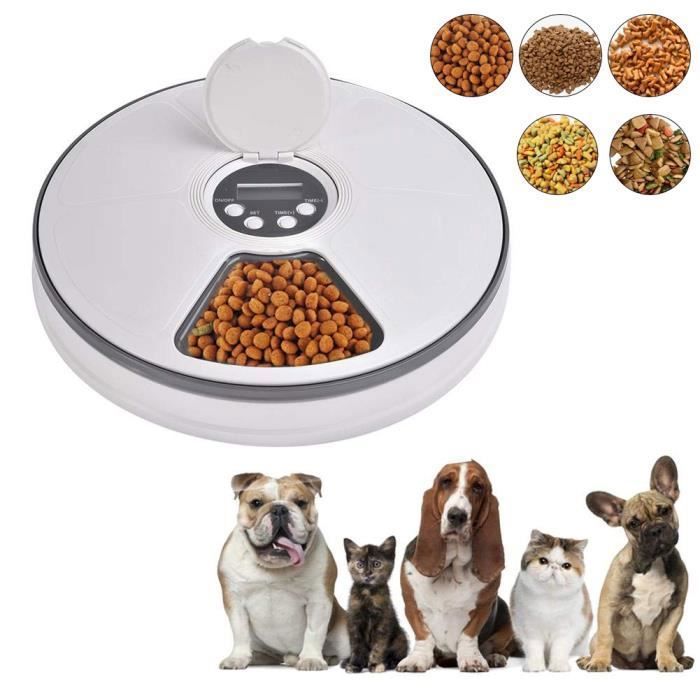 Distributeur dAliment 6 Compartiments Automatique de Nourriture pour Chien Chats Rappel Vocal Minuterie Programmable LCD cran