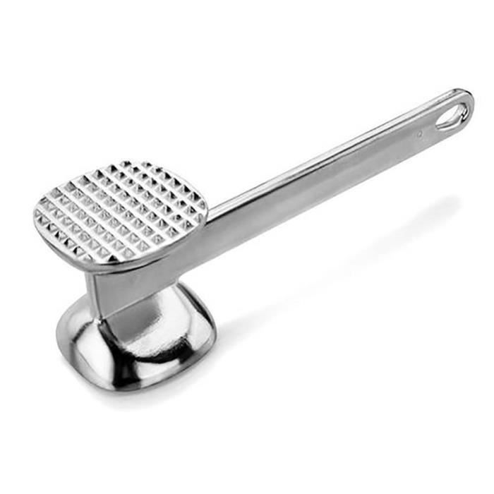 Marteau à Attendrir La Viande En Inox - Double Face (plat/texturé), Manche Antidérapant, 258 G