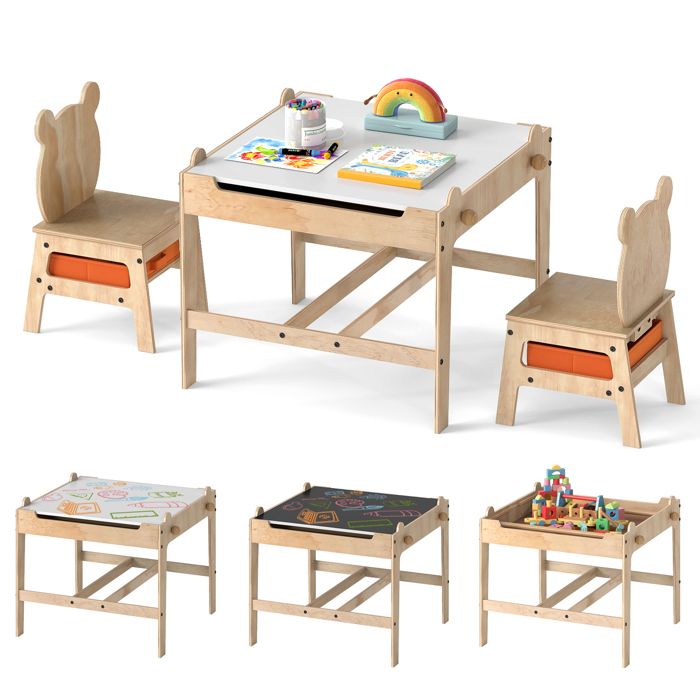 COSTWAY 4 en 1 Table Enfants avec 2 Chaises & Tiroirs - Tableau Réversible à 2 Faces (Noir+Blanc) pour Dessiner Jouer Manger COSTWAY 4 en 1 Table Enfants avec 2 Chaises & Tiroirs - Tableau Réversible à 2 Faces (Noir+Blanc) pour Dessiner Jouer Manger