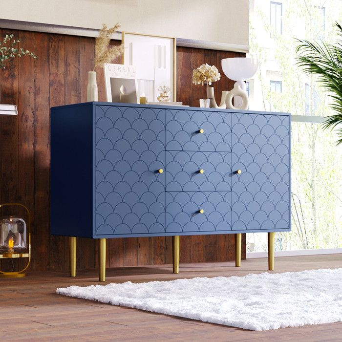 Commode buffet avec 2 portes et 3 tiroirs étagère réglable pour salon ou chambre bleu marine Buffet 83x120x40 cm