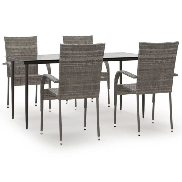 Ensemble à manger de jardin en résine tressée - BURKE - 5 pièces - Gris - Résine tressée - Table 160x80x74 cm