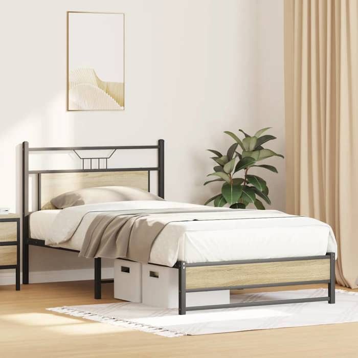 BURKE* Lit simple 100x200 cm Structure de lit classique sans matelas chêne sonoma 100x200 cm - LL6806