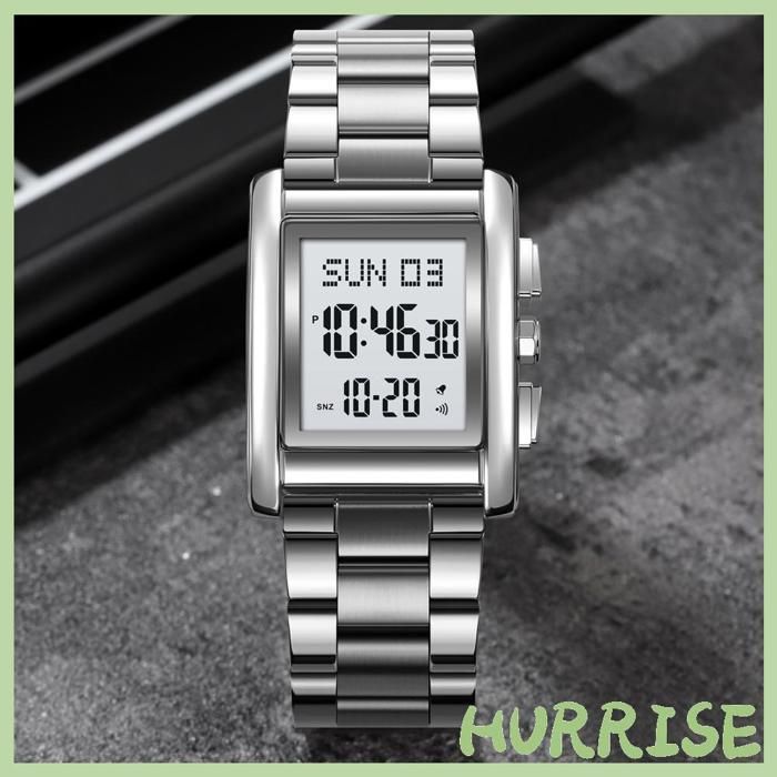Garosa Montre pour homme 30 mètres étanche multifonction lumineux montre électronique double affichage montres Acier argenté