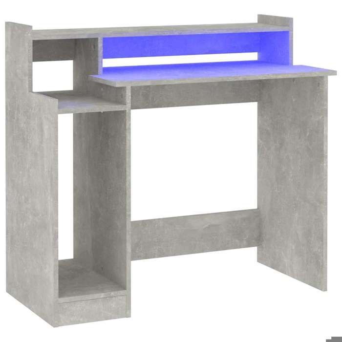 En PromotionBureau détude/bureau de travail - Gris Contemporain Bureau et lumières LED Gris béton 97x45x90cm - Bois dingénierie