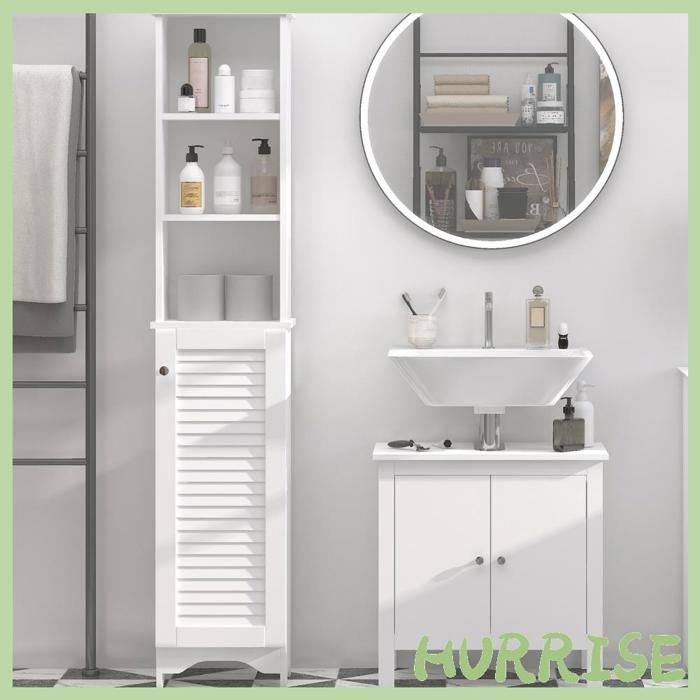 Cocosity Meuble Colonne Salle De Bain 3 Niches Placard Porte Persienne 3 Étagères Mdf Panneaux De Particules Blanc