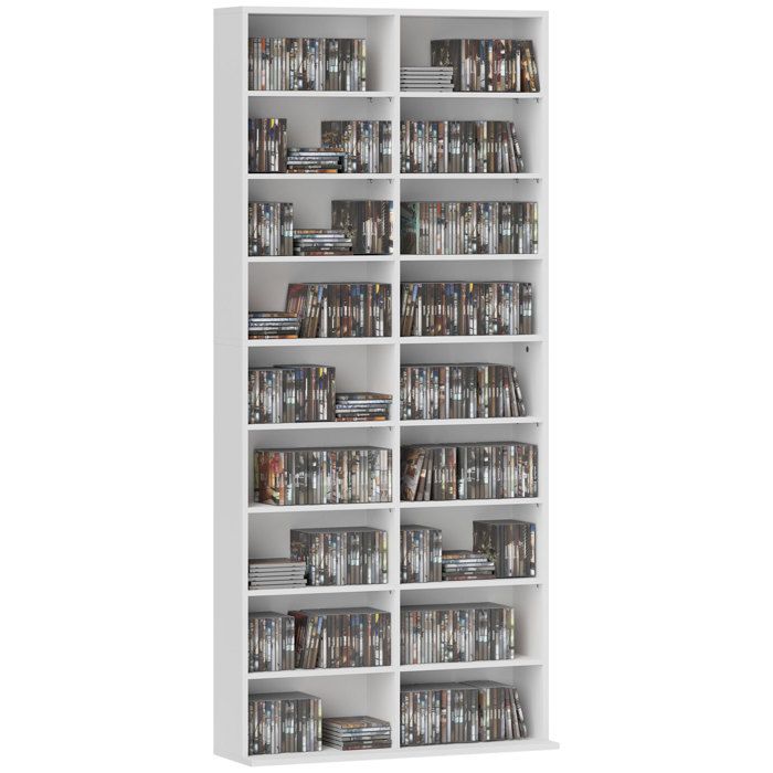 Rangements pour CD et DVD - HOMCOM - 18 compartiments - 640 CD/360 DVD/430 Blu-ray - panneau de particules - 78 5x24x175cm - blanc