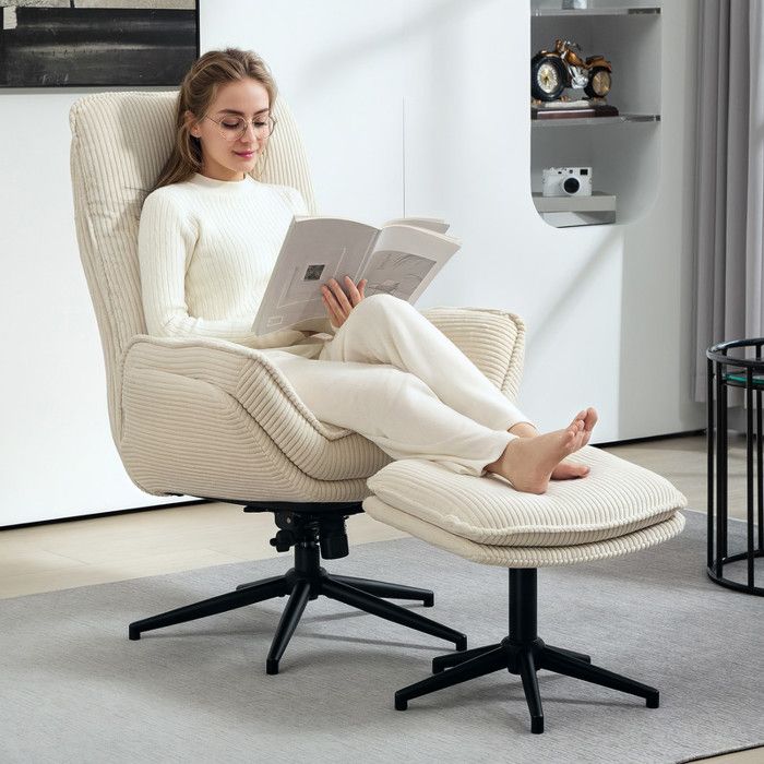 Fauteuil inclinable avec repose-pieds fauteuil TV pivotant à 360° avec fonction inclinable aspect velours côtelé
