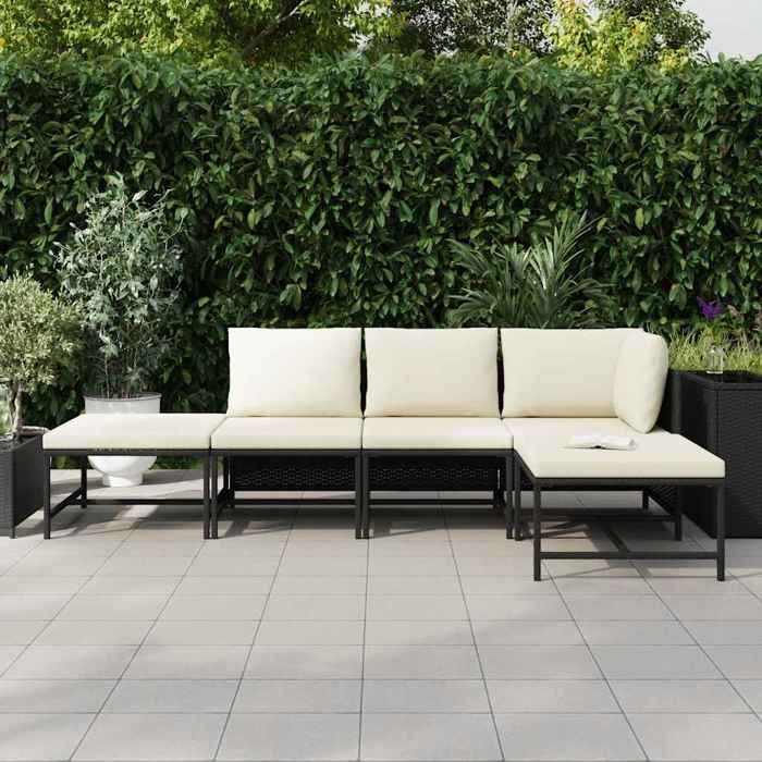 Salon de jardin 5 pièces Meuble de jardin protection UV avec coussins Noir Résine tressée - (54x60x60 cm) 886iJ2