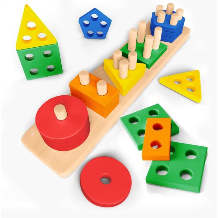 Jeux Montessori 1 an - Jouets d’Activité et de Développement 1 2 3 Ans - Jeux Bebe 1 an à Empiler et de Tri en Bois - Jouet Enfant