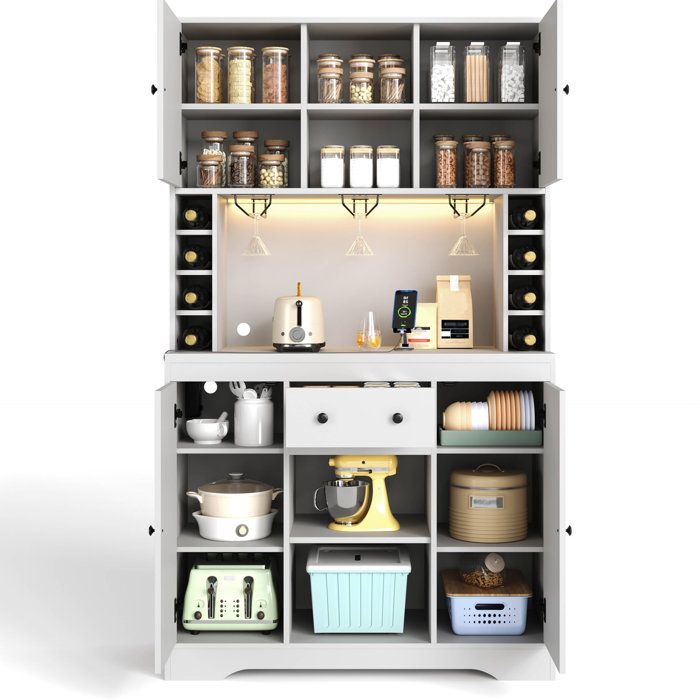 Buffet de cuisine avec LED multicolore EVRYAE 105 x 39 x 180 cm avec prises rangement et porte-verres blanc