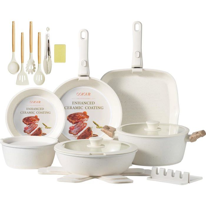 Set De Poêles Et Casseroles 23 Pièces Poignée Amovible Non Toxique Sans Pfoa Compatible Avec Induction/Gaz Empilable Lavable Au La