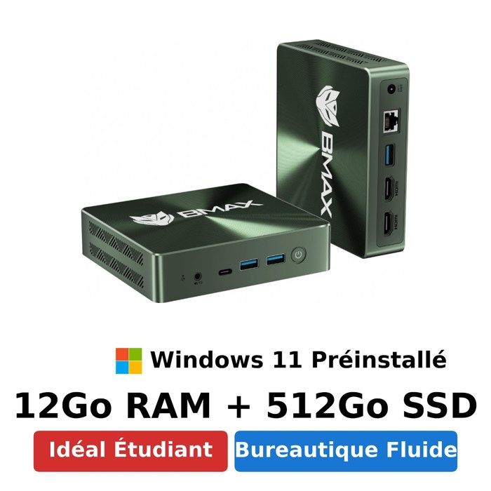 BMAX -B6 Plus - Mini PC- Intel Core i3 1000NG4 - 12Go RAM 512Go SSD- Windows 11 - PC étudiant - Idéal bureautique - minipc pas cher