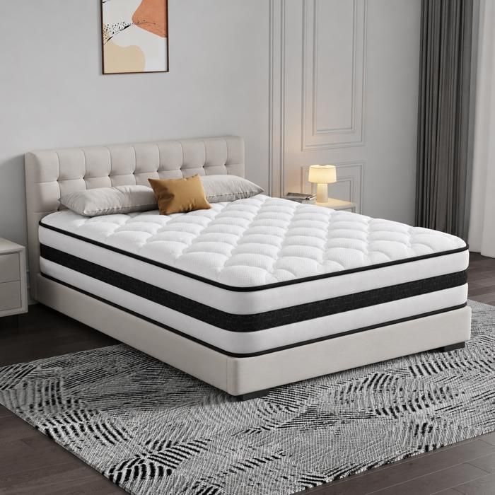 Matelas 140 x 190 cm pour 2 personnes，Épaisseur 26 cm Mousse Mémoire Associée au Latex，Soutien Lombaire de Fermeté Moyenne