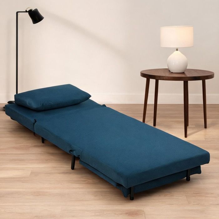Fauteuil-lit clic-clac 1 place en lin bleu dossier réglable 3 positions avec - Bleu Lin (100 Polyester) 34.65 x 29.53 x 30.71