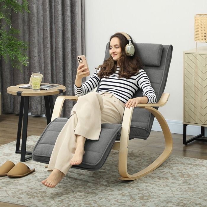Fauteuil à bascule massant avec chauffage lombaire 3 modes - BEAUNIV - dossier haut tissu gris