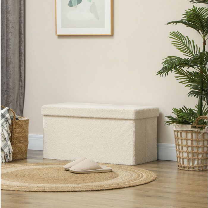 Banquette de rangement pliable 76 x 38 x 38 cm blanc crème avec coffre 84 L