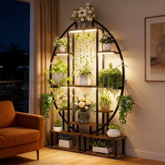 Support à plantes - UNHO - Lot de 2 (7 niveaux 14 étagères) - Lampe LED croissance - Acier & MDF - 100×26×165 cm