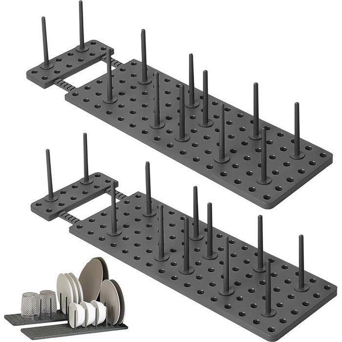 Organisateur Couvercles - 2 Pièces - Gris - Réglable 40-54cm - 24 Tiges - Pour Cuisine Tiroir