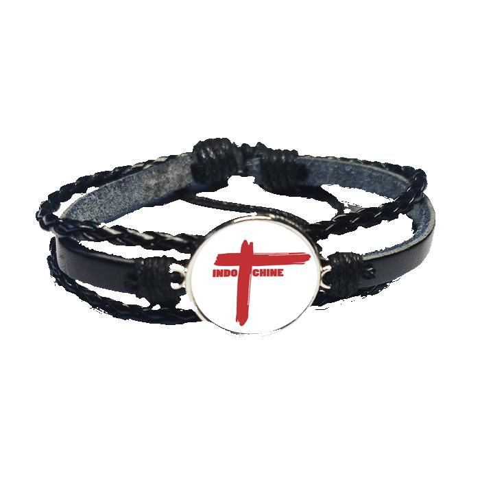 Bracelet Cuir Cabochon Verre Indochine