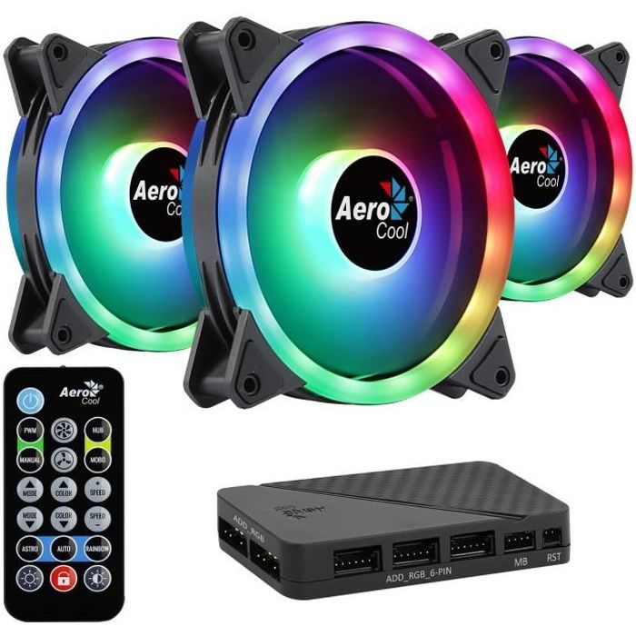 AEROCOOL Duo 12 Pro (Pack de 3) - Ventilateur 120mm A-RGB pour boitier