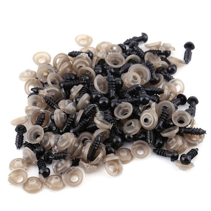150 Yeux De Sécurité En Plastique Noir Pour Poupées DIY - Tailles 8 à 16 Mm Avec Rondelles Incluses