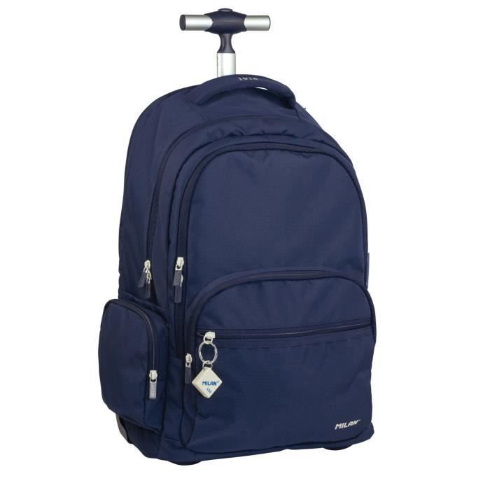 Sac à dos à roulettes - MILAN - Série 1918 - 25L - 6 fermetures éclair - Bleu marine Sac à dos à roulettes - MILAN - Série 1918 - 25L - 6 fermetures éclair - Bleu marine