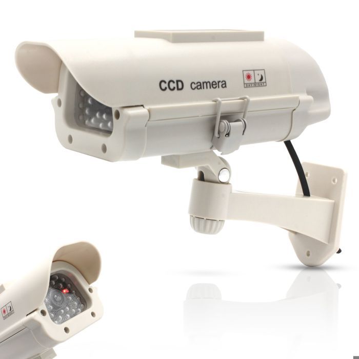 FISHTEC Caméra de surveillance factice solaire - LED rouge clignotante - Boîtier réaliste - Dissuasion