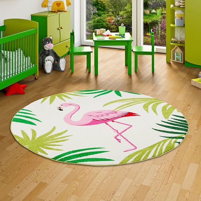 Faro Tapis De Designer Rond Motif Flamant Rose Creme 160 Cm Rond Cdiscount Maison