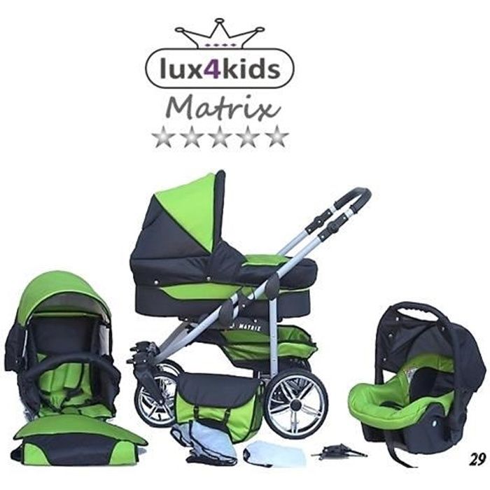 Matrix II VIP Poussette Combinee 3 en 1 Roues pivotantes Nacelle Siege Auto Poussette Canne 29 noir vert Cdiscount Puericulture Eveil bebe