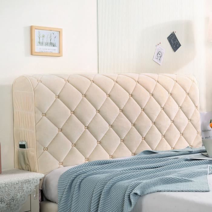 Housse De Tête De Lit En Velours - Protection Anti-poussière Lavable - Taille Universelle (jusqu'à 140 Cm) - Blanc