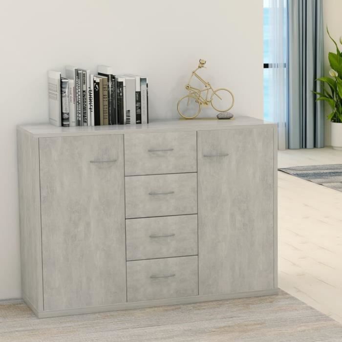 Buffet bas bahut Meuble Rangement contemporain Gris béton 88x30x75 cm Aggloméré - Luxueux Magnifique