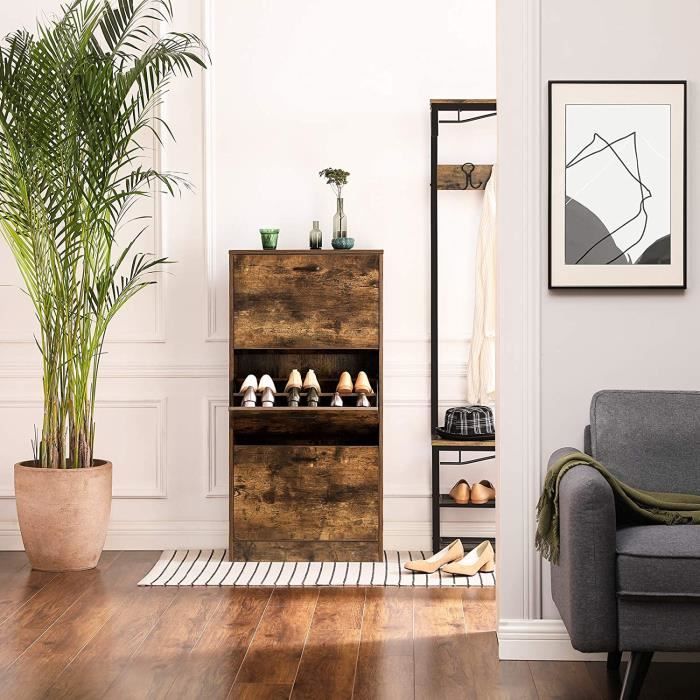 VASAGLE Meuble à Chaussures à 3 abattants, Placard de Rangement à 3