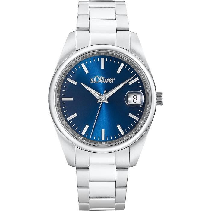 Montre Homme s.Oliver Quartz Bracelet Acier Etanche 5 bar Bleu Achat vente montre Homme Acier Cdiscount