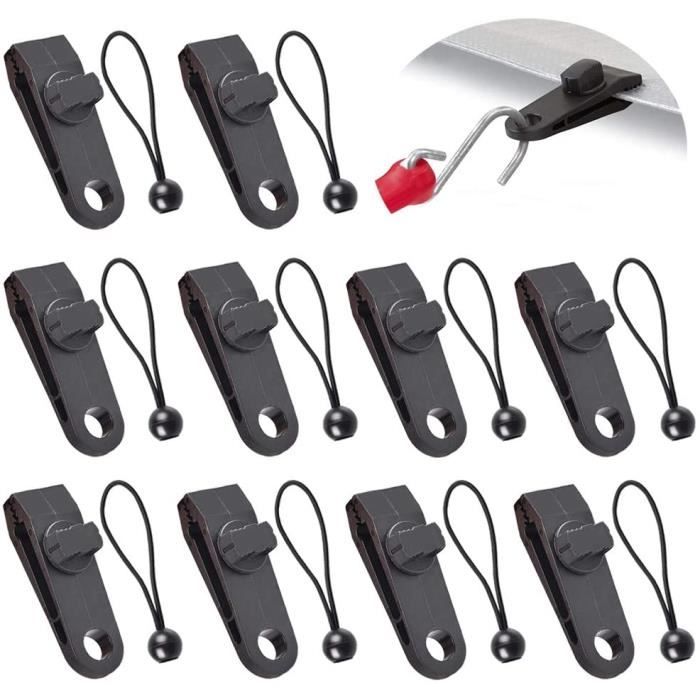 Kit 30 Clips Pour Bâche – 10 Clips + 10 Cordes élastiques + 10 Mousquetons, Pour Tente, Camping, Auvent - 9