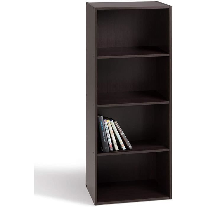 Biblioth/èque cubes 4 compartiments, gris rangement ch/êne clair