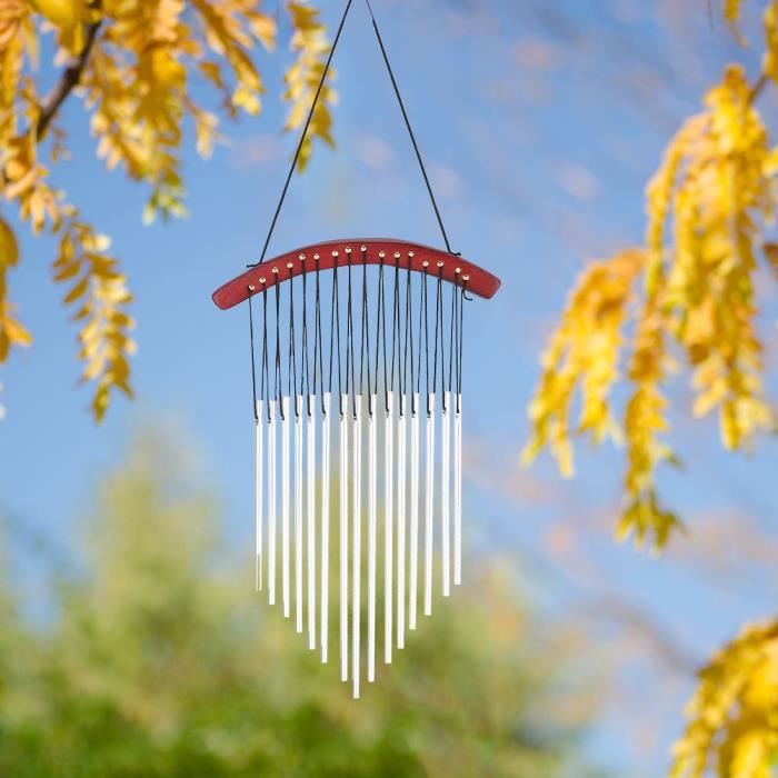 Carillon Vent Alliage Cuivre Et Bois - 60cm, Design Rétro - Son Clair, Décoration Jardin Ou Maison