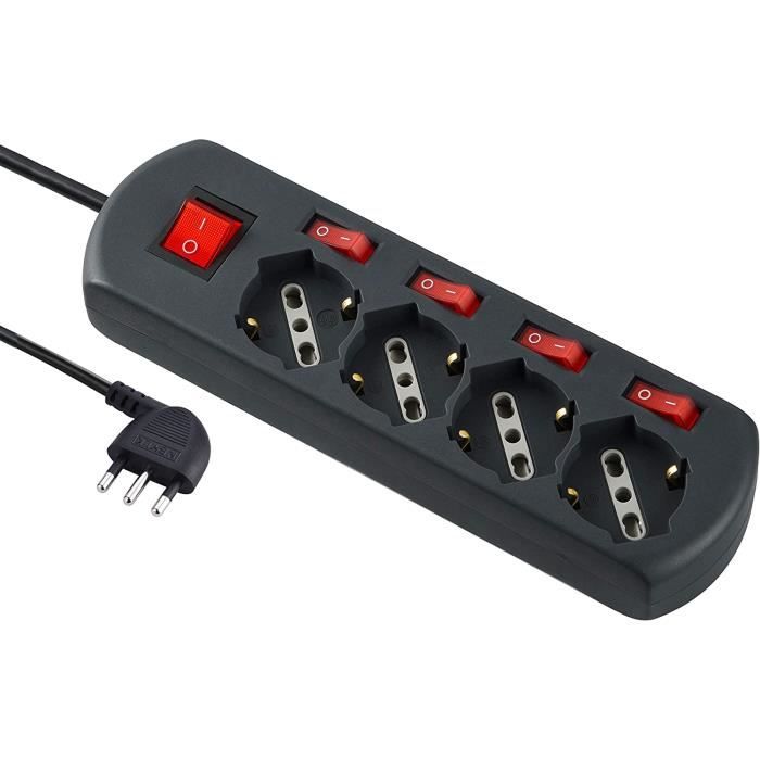 Bloc Multiprise Avec Interr., 4 Prises, Fiche Plate, Cable 1,5m, H05VV