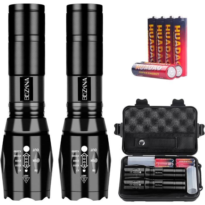 Pack De 2 Lampes Torches LED 1500 Lumens – Zoom, étanches, 5 Modes – Pour Camping Et Bricolage