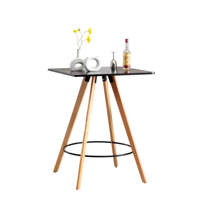 table haute de bar nerja - clp - plateau carré - pieds en bois - repose-pieds en métal - noir