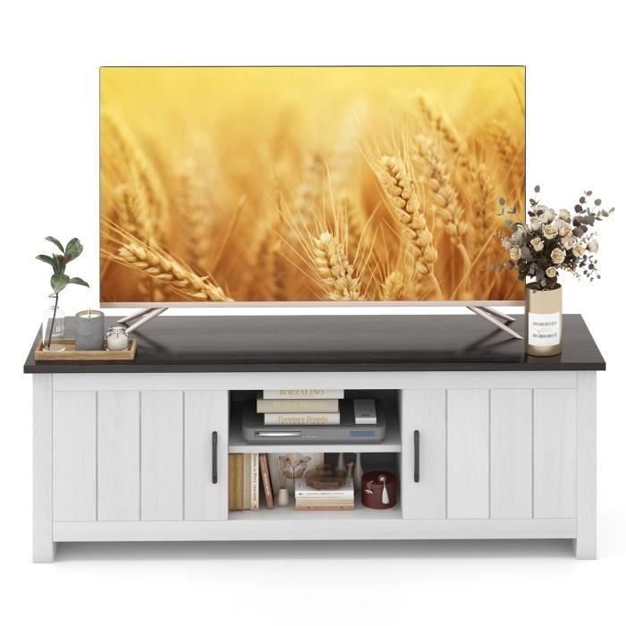 COSTWAY 60 Meuble TV avce 4 Compartiments 2 portes 2 Trous de Gestion des Câbles pour Salon Chambre 145 x 39 5 x 49 5 cm Brun
