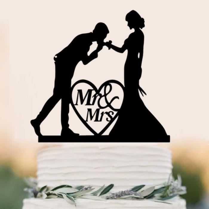 Cake Topper Acrylique Silhouette Mariage Fiancailles Coeur