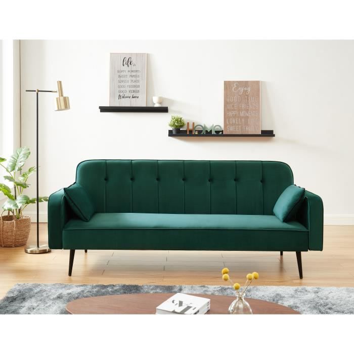 davenport canape droit convertible sweety 3 places velours vert cdiscount maison
