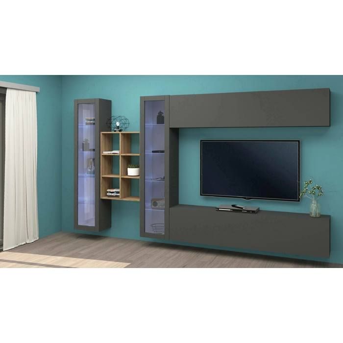 Dmora - Élément mural Alezio 280x30xh180 cm Anthracite Érable Panneau effet bois Dmora - Élément mural Alezio 280x30xh180 cm Anthracite Érable Panneau effet bois