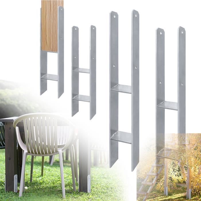 Lot De 6 Supports De Poteau En H Daromigo - Acier Galvanisé 4.75 Mm - Pour Abri, Clôture, Ancrage Béton - Dimensions 600 X 60 Mm